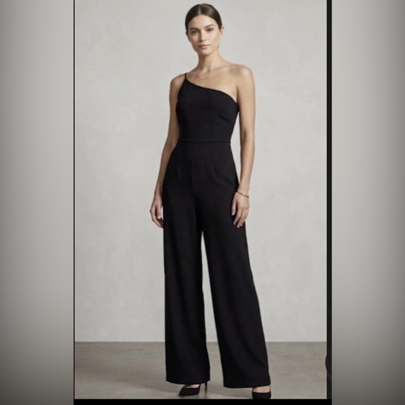 Crystal Sky Pants - Asymmetric One-Shoulder Black Jumpsuit